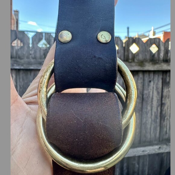 J. Crew Vintage Leather Men's / Unisex brown belt w/ 2 Brass hoop Rings - Picture 2 of 4
